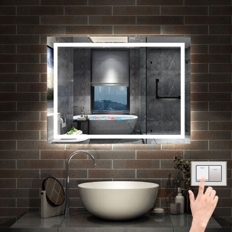 Wandspiegel mit Beleuchtung LED Spiegel Badspiegel mit Touchschalter+Beschlagfrei+Helligkeit Memory Funktion+3 Lichtfarben Dimmbar 70 x 50 cm