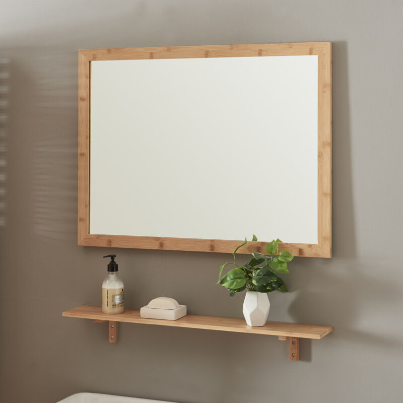 [en.casa] - Wandspiegel Mit Regal Im Set Boksereys Bambus Natur