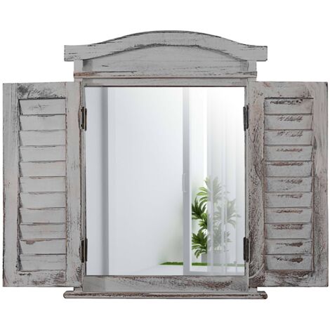 Wandspiegel Spiegelfenster mit Fensterläden 53x42x5cm grau shabby
