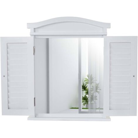 Wandspiegel Spiegelfenster mit Fensterläden 53x42x5cm weiß lackiert