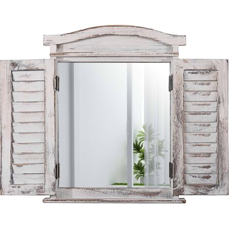 Wandspiegel Spiegelfenster mit Fensterläden 53x42x5cm weiß shabby