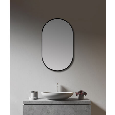 Wandspiegel Talos Design Spiegel oval black 45 x 75 cm - Badspiegel mit hochwertigem, umlaufenden Aluminiumrahmen in matt schwarz - Badezimmerspiegel