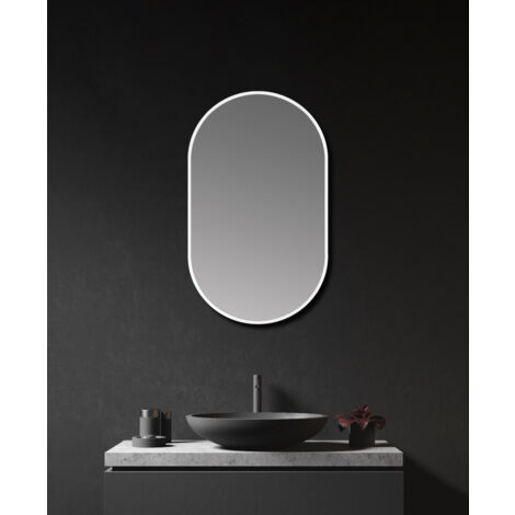 Wandspiegel Talos Design Spiegel oval white 45 x 75 cm - Badspiegel mit hochwertigem, umlaufenden Aluminiumrahmen in matt weiß- Badezimmerspiegel