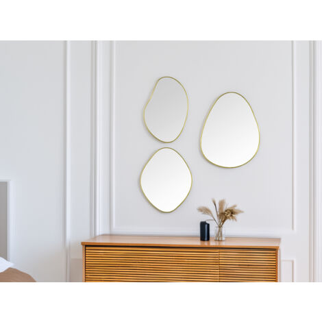 Wandspiegel VELINA 3er Set mit Metallrahmen in Gold