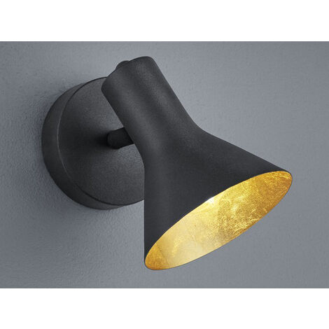 Wandstrahler Metall Schwarz / Gold mit LED dimmbar, Breite 11cm