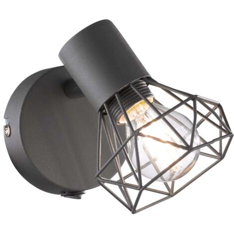 Wandstrahler RAN Grau mit Schalter, Gitterlampe schwenkbar, Breite 8cm