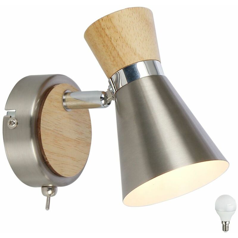 Image of Etc-shop - Faretto da parete interruttore soggiorno lampada da lettura spot in legno mobile in un set con lampadine a led