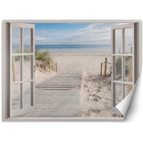Wandtapete, Blick aus dem Fenster Meer Strand Sand – 210x150