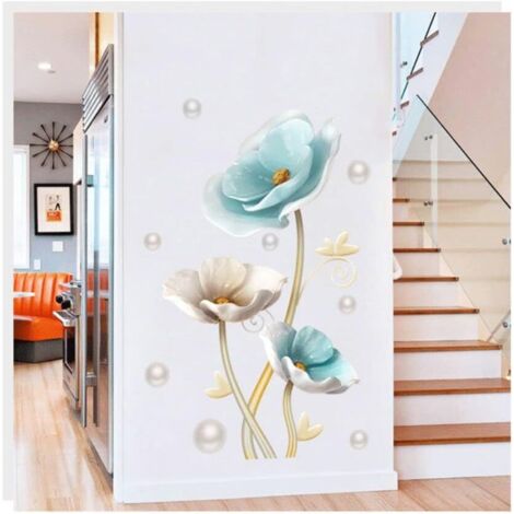 Wandtattoo mit blauer Blume, Schmetterlingsblüten-Aufkleber, selbstklebend
