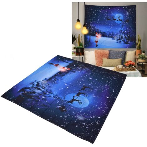 [Wandteppich] Dekorativer Polyesterteppich für Zuhause mit Weihnachtsbaum- und Weihnachtsmannmotiven, 200 x 150 cm / 78,7 x 59,1 Zoll
