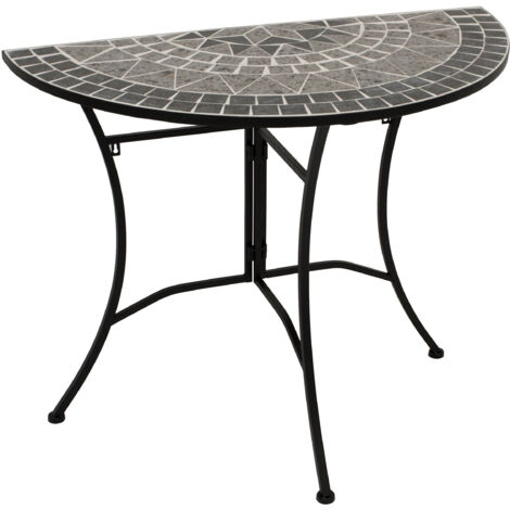 Wandtisch SIENA halbrund 90x45cm, Eisen + Mosaik grau