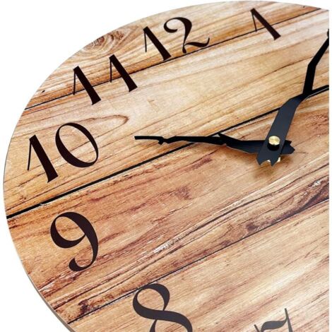 Wanduhr, 25 cm, rahmenlos, aus Holz, mit geräuschlosem Quarzwerk, rustikale Walnussholz-Uhr für Küche, Schlafzimmer, Wohnzimmer, Braun