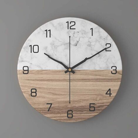 Wanduhr aus Metall, 30 cm/12 Zoll, nicht tickende Wanduhr, moderne Wanduhr, Vintage-Wanduhr, Wohnzimmer, Schlafzimmer, Küche, Kinderzimmer, Büro, Kinder, goldene Wanduhr (weißes Holz)