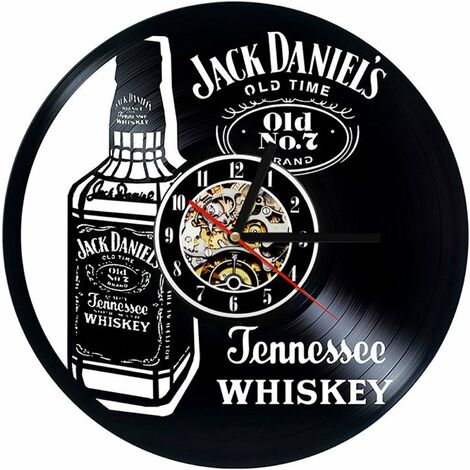 Wanduhr Aus Vinyl Schallplattenuhr Upcycling LED Jack Daniels Familien Dekoration 3D Design-Uhr Wohnzimmer Schlafzimmer Restaurant Wand-Deko Schwarz Ø: 30 cm