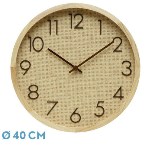 Wanduhr GRENOBLE Buche Bast natur 40x40x4,5 cm kontinuierliche Bewegung