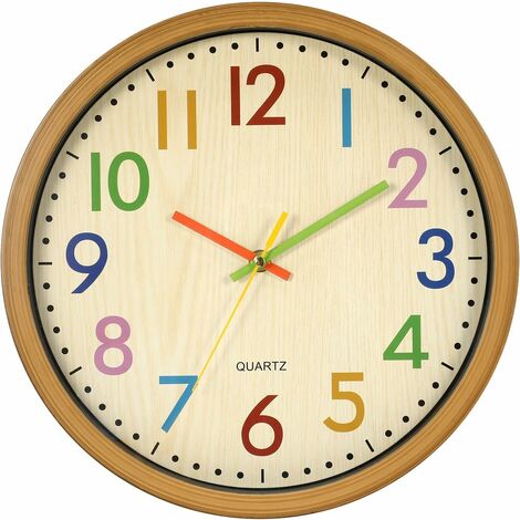 Wanduhr Kinder-Wanduhr, 12,5 Zoll / 32 cm Kinder-Wanduhr mit leiser Uhr und bunten Zahlen, tickt nicht, gut ablesbar, Wohnaccessoires und Dekoration