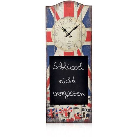 Wanduhr Memotafel Haken Uhr Holz used Look Dekouhr 80 Gastronomie Motiv GB Fahne