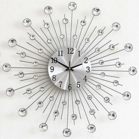 Wanduhr, modisch, Diamant-Stil, geräuschlos, ticklos, arabische Ziffernuhr, silberfarben, große Wanduhr für Wohnzimmer, Schlafzimmer, Küche, Heimdekoration (50 cm x 50 cm)