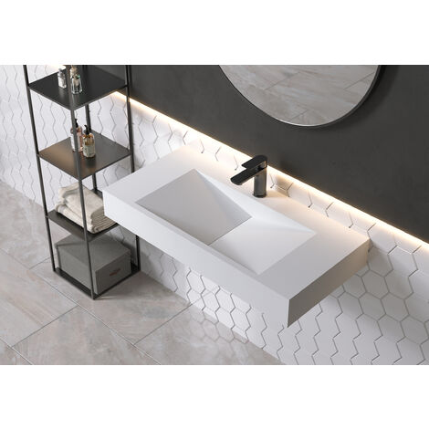 Wandwaschbecken Bernstein PB2049 Mineralguss 90x45x12cm Weiß matt