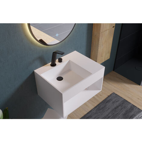 Wandwaschbecken Bernstein PB2158 Mineralguss 60x46x35cm Weiß matt mit Ablagefach
