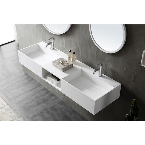 Wandwaschbecken Bernstein TWG235 Mineralguss 150x45x20cm Weiß matt