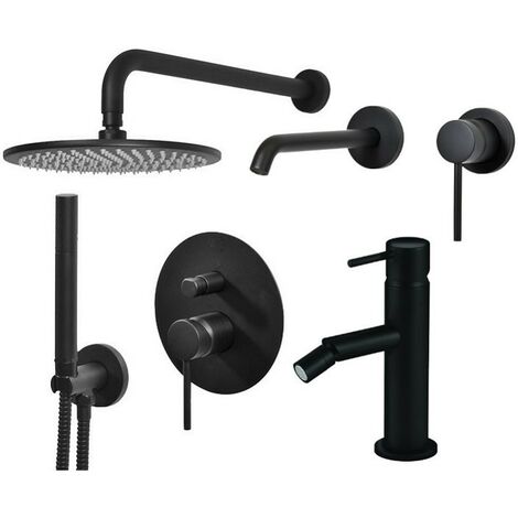 Wandwaschbecken-Mischerset, Bidetmischer und Duschset in mattschwarz Gattoni Easy KITEASYNO6