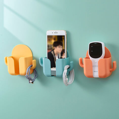 [Wandzubehör] Selbstklebende Wandhalterung für Handy und Ladegerät, orangefarbenes ABS-Material, 11 x 13 cm, mit Haken für das Homeoffice