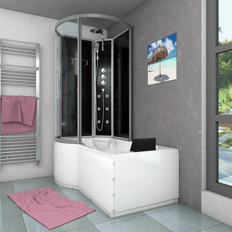 Wanne Duschtempel Badewanne Dusche Duschkabine K50 R32 EC 98x170cm Schwarz  - Onlineshop ManoMano