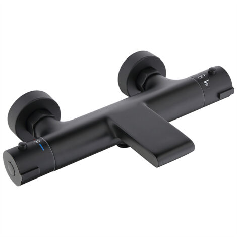 AIHOM Wannenarmatur Thermostat Wasserfall Badewannenarmatur mit Sicherheitsknopf 38℃ Wannenbatterie Mischbatterie Dusche Duscharmatur Schwarz