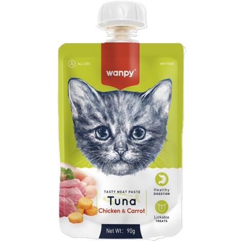 Wanpy Cat  Geschmackspaste  Cremiger Katzenfrikadelle 90 g – Thunfisch, Huhn, Karotte 90 g