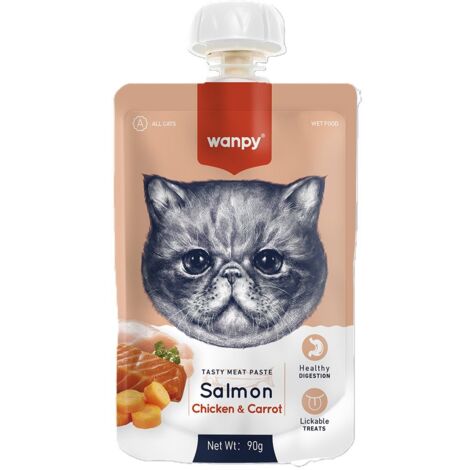 Wanpy Cat  Pasta con sabor  Hamburguesa cremosa para gatos (90 g) - Salmón, pollo y zanahoria (90 g)