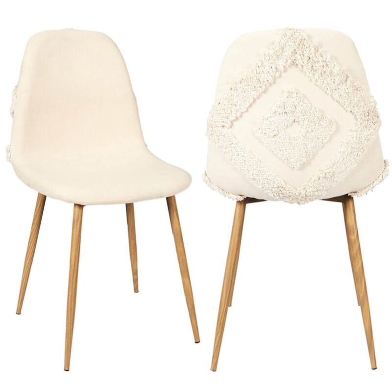 Altobuy - wap - Lot de 2 Chaises Blanches à Motifs Pieds Effet Bois