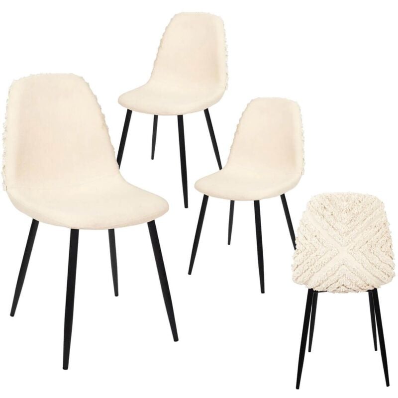 Altobuy - wap - Lot de 4 Chaises Blanches à Motifs Pieds Noirs