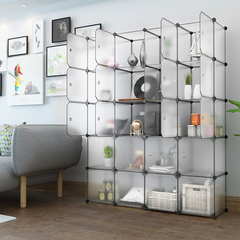 Wardrobe 147 * 37 * 183cm Storage Shelf Modular Furniture Translucent White Plastic