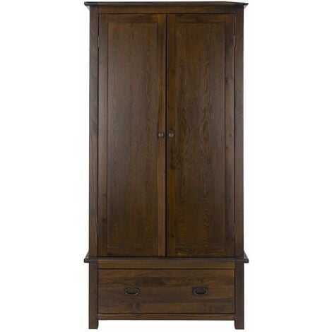 Wardrobe 2 Door 1 Drawer Solid Pine Wooden Bedroom Furniture Clothing Storage