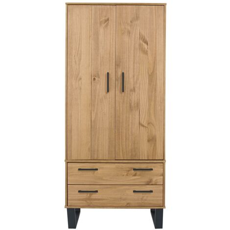 Wardrobe 2 Drawer 2 Door Bedroom Furniture Wooden Clothing Storage Metal Handles