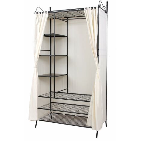 Wardrobe Clothes Cupboard Hanging Rail Storage Shelves With Metal