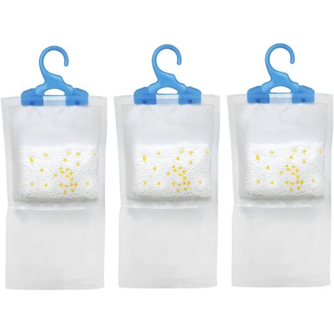 Wardrobe Dehumidifier Bags 3 Pack Hanging Moisture Absorber Lemon Scent Disposable Damp Condensation Absorber 3–6 Weeks