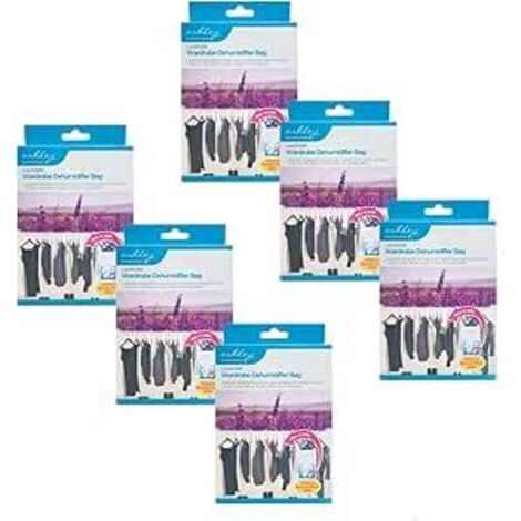 Wardrobe Dehumidifier Bags 6 Pack Hanging Moisture Absorber Lavender Scent Disposable Damp Condensation Absorber 3–6 Weeks