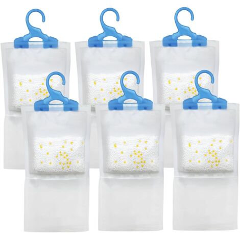 Wardrobe Dehumidifier Bags 6 Pack Hanging Moisture Absorber Lemon Scent Disposable Damp Condensation Absorber 3–6 Weeks