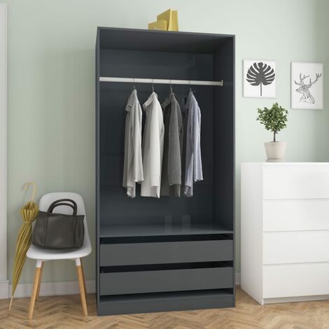 Wardrobe High Gloss Grey 100x50x200 cm Chipboard - Grey
