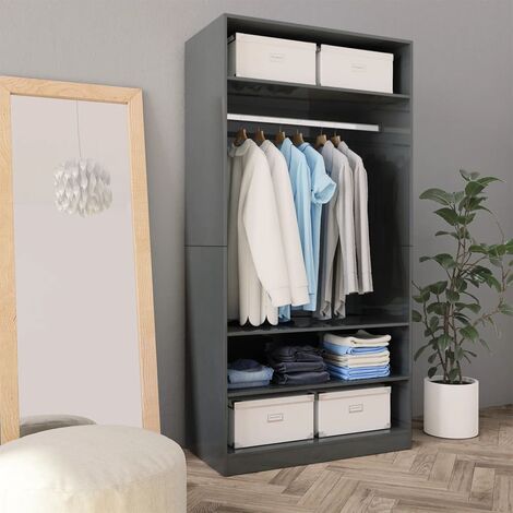 Wardrobe High Gloss Grey 100x50x200 cm Chipboard - Grey