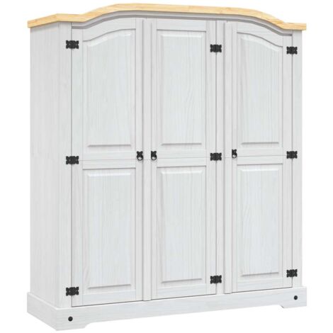 Wardrobe Mexican Pine Corona Range 3 Doors White vidaXL