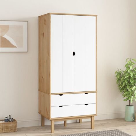Wardrobe OTTA Brown and White 76.5x53x172 cm Solid Wood Pine vidaXL