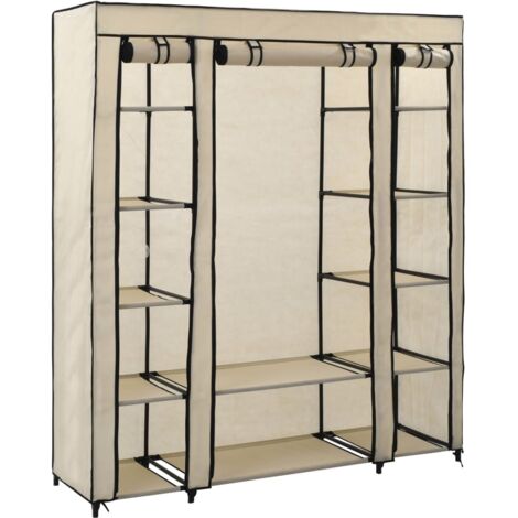Wardrobe with Compartments and Rods Cream 150x45x176 cm Fabric