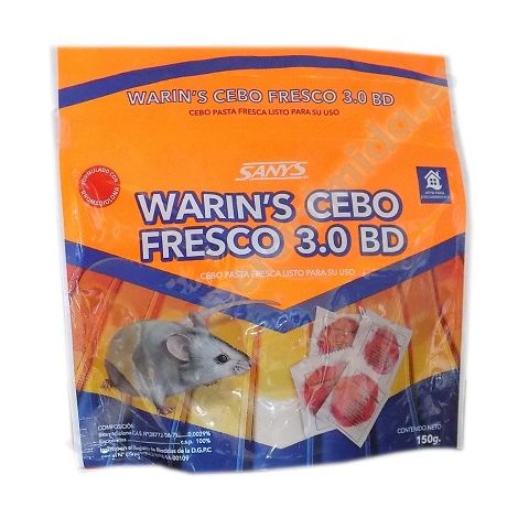 Warin’s Pasta 3.0 BD – Veneno mata ratas en Cebo Fresco con Bromadiolona al 0,0029% - Bolsa 150 gr.