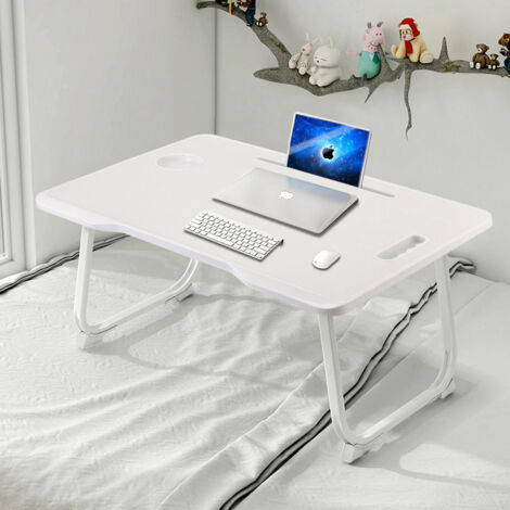 Warm White Bedside Laptop Study Folding Table 60cm W x 42cm D x 28cm H