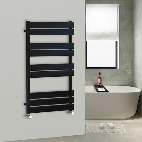 WarmeHaus 1000x600mm Flat Panel Heated Towel Rail Central Heating Towel Warmer for Bathroom Kitchen Black