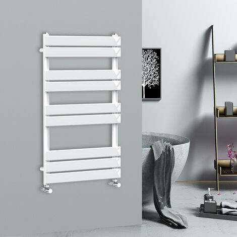 WarmeHaus 1000x600mm Flat Panel Heated Towel Rail Central Heating Towel Warmer for Bathroom Kitchen White