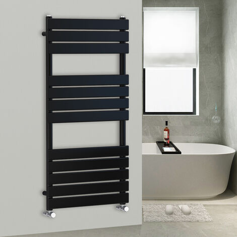 WarmeHaus 1200x600mm Flat Panel Heated Towel Rail Central Heating Towel Warmer for Bathroom Kitchen Black